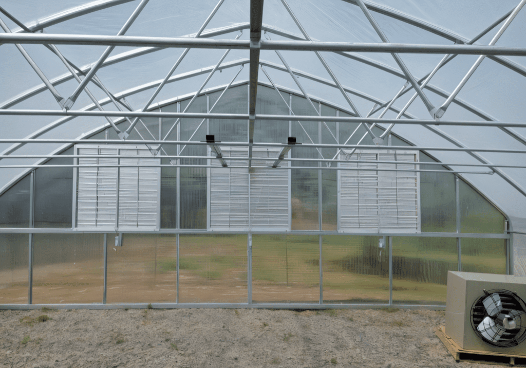 Interior of a modern greenhouse structure.